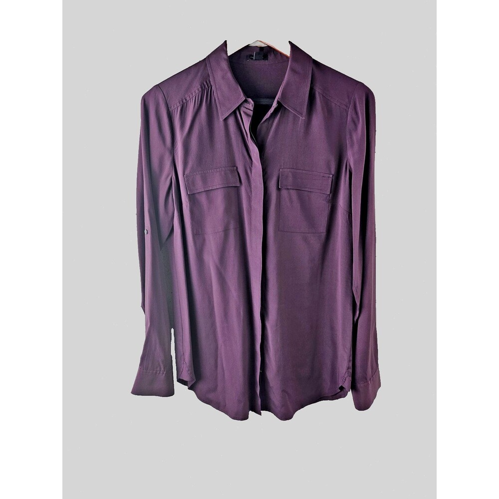 Ann Taylor Plum Button Down Top Women's sz 8 Blouse Plum Medium